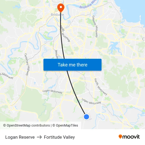 Logan Reserve to Fortitude Valley map