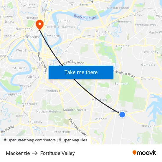 Mackenzie to Fortitude Valley map