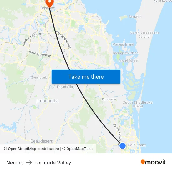 Nerang to Fortitude Valley map