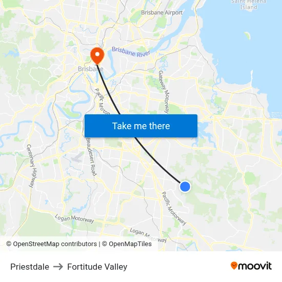 Priestdale to Fortitude Valley map