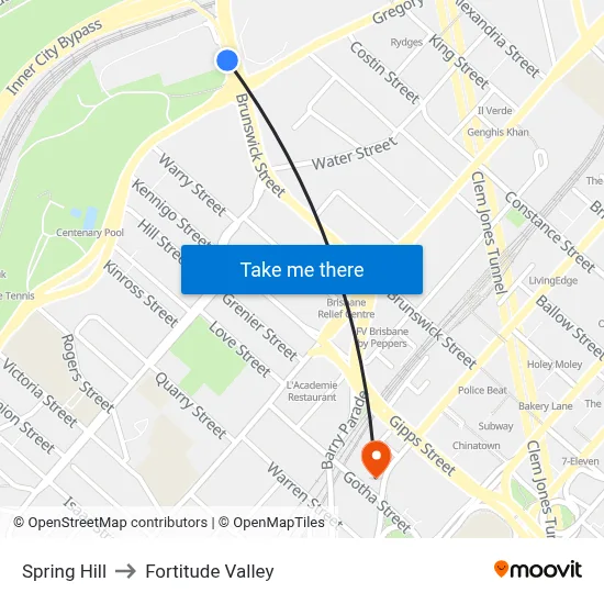 Spring Hill to Fortitude Valley map