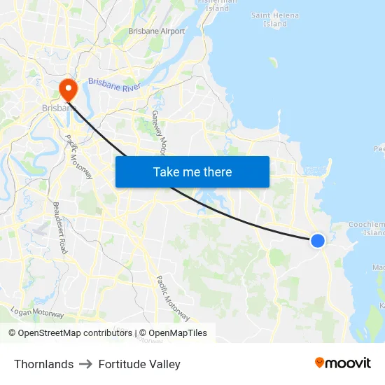 Thornlands to Fortitude Valley map