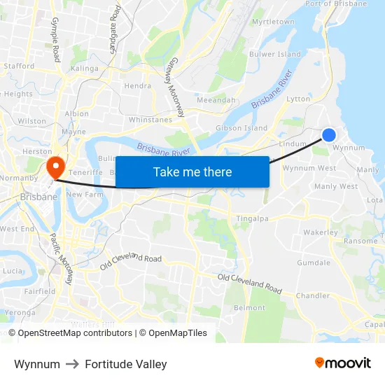 Wynnum to Fortitude Valley map