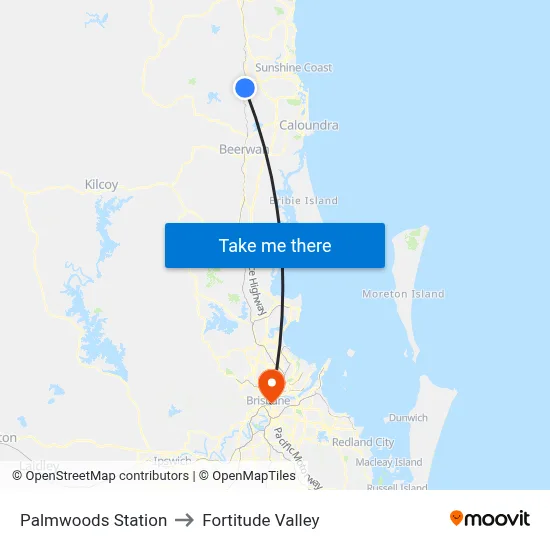Palmwoods Station to Fortitude Valley map