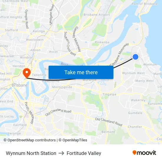 Wynnum North Station to Fortitude Valley map