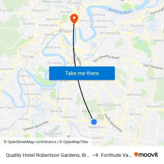 Quality Hotel Robertson Gardens, Brisbane to Fortitude Valley map