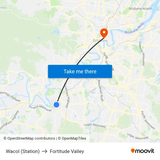 Wacol (Station) to Fortitude Valley map