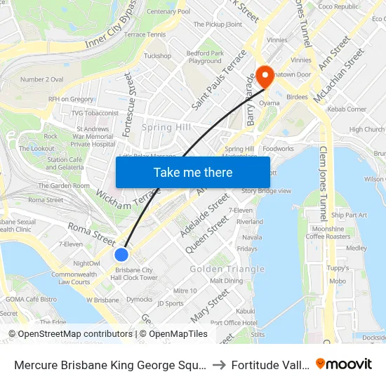 Mercure Brisbane King George Square to Fortitude Valley map