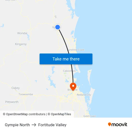 Gympie North to Fortitude Valley map
