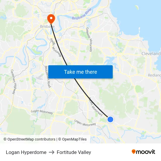 Logan Hyperdome to Fortitude Valley map
