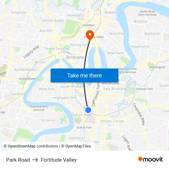 Park Road to Fortitude Valley map