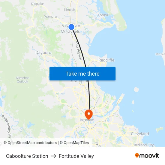 Caboolture Station to Fortitude Valley map