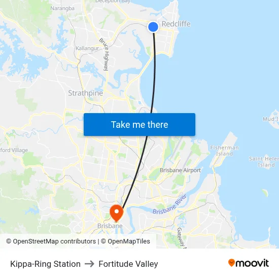Kippa-Ring Station to Fortitude Valley map