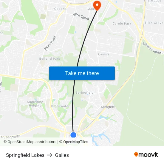 Springfield Lakes to Gailes map