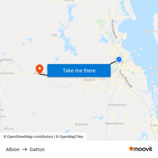 Albion to Gatton map