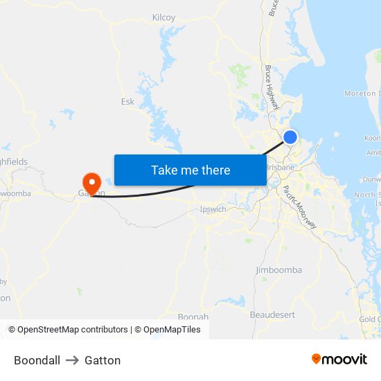 Boondall to Gatton map