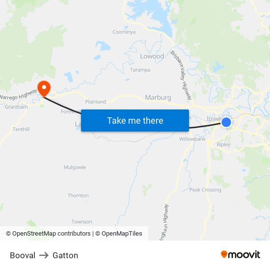 Booval to Gatton map