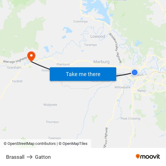 Brassall to Gatton map