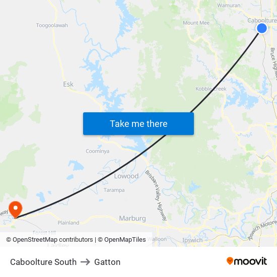 Caboolture South to Gatton map