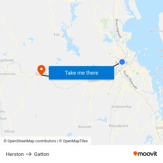 Herston to Gatton map