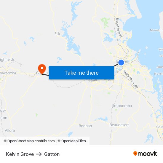 Kelvin Grove to Gatton map