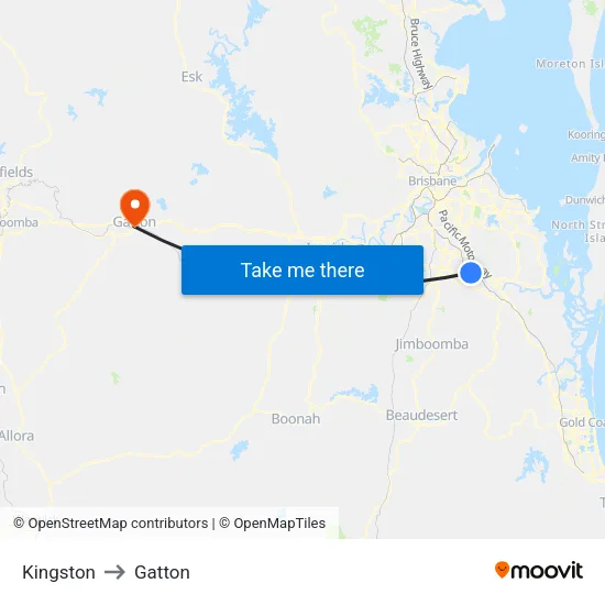 Kingston to Gatton map