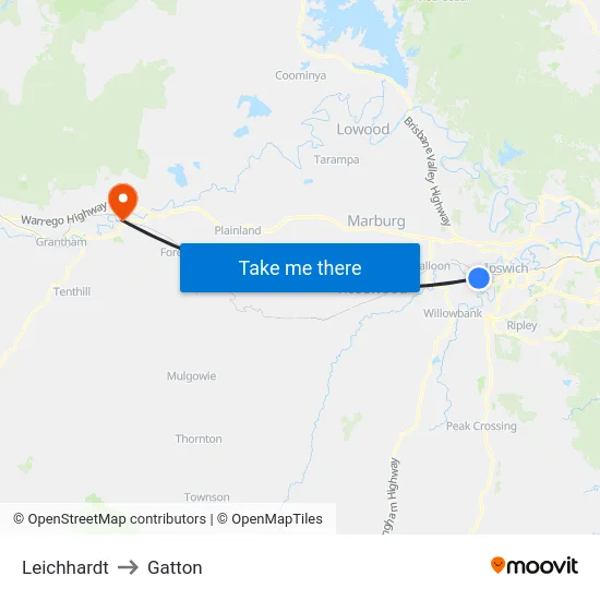 Leichhardt to Gatton map