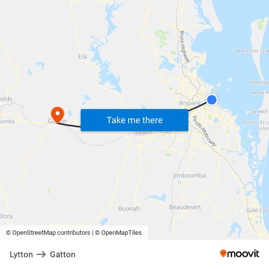 Lytton to Gatton map