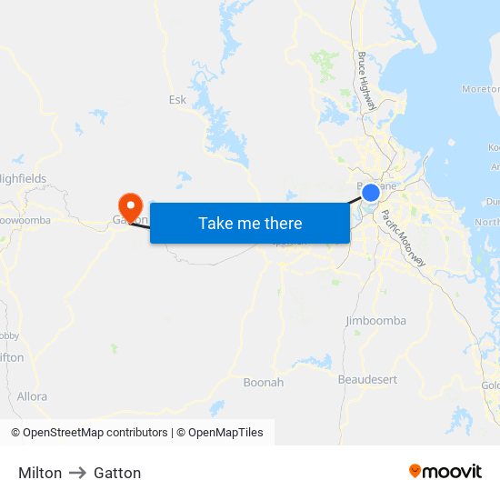 Milton to Gatton map