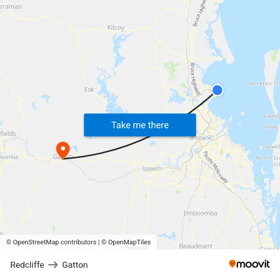 Redcliffe to Gatton map