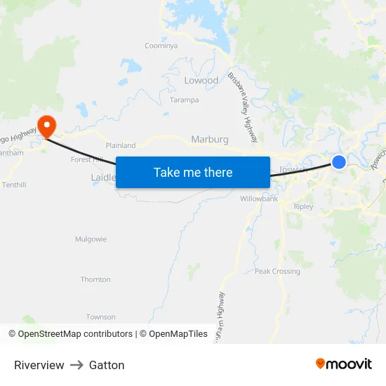 Riverview to Gatton map
