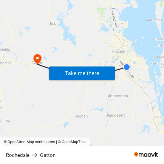 Rochedale to Gatton map