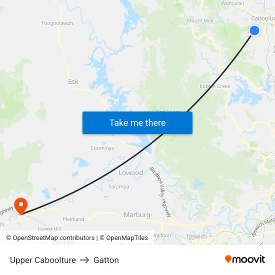 Upper Caboolture to Gatton map