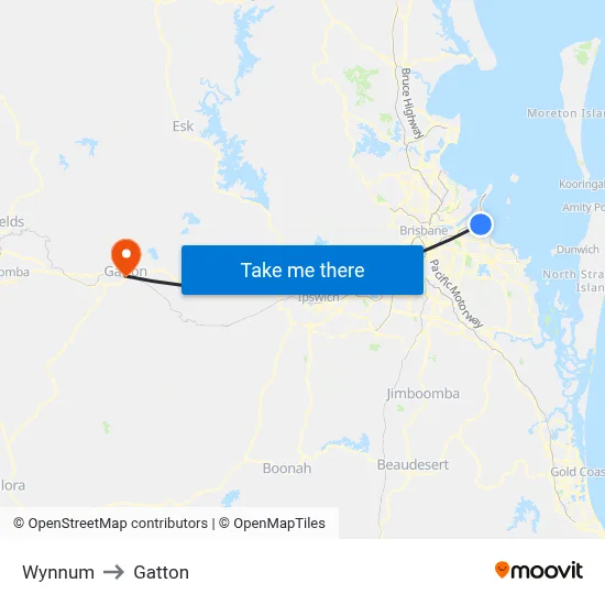 Wynnum to Gatton map