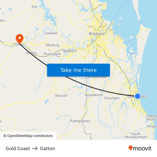 Gold Coast to Gatton map