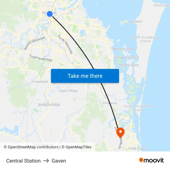Central Station to Gaven map
