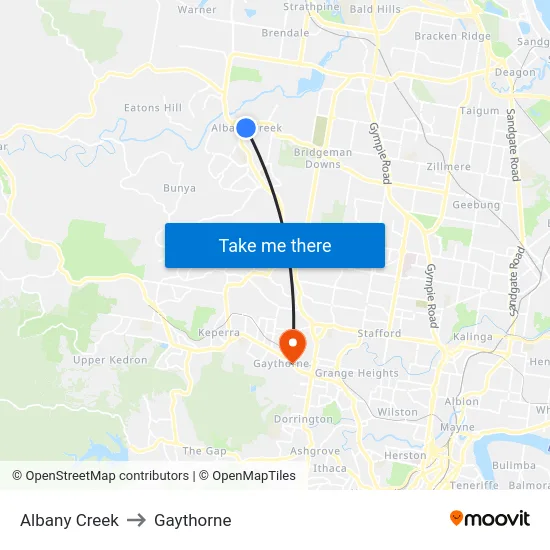 Albany Creek to Gaythorne map