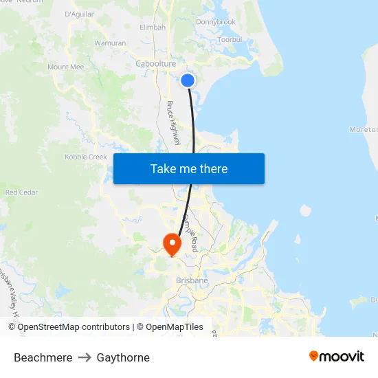 Beachmere to Gaythorne map