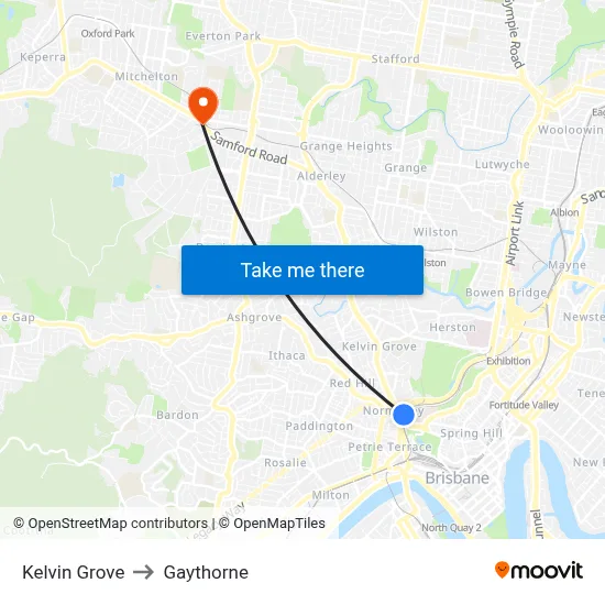 Kelvin Grove to Gaythorne map