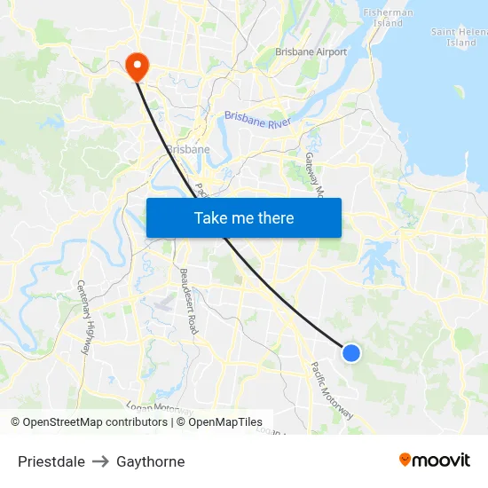Priestdale to Gaythorne map
