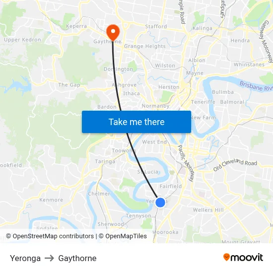 Yeronga to Gaythorne map