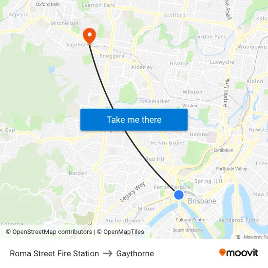 Roma Street Fire Station to Gaythorne map