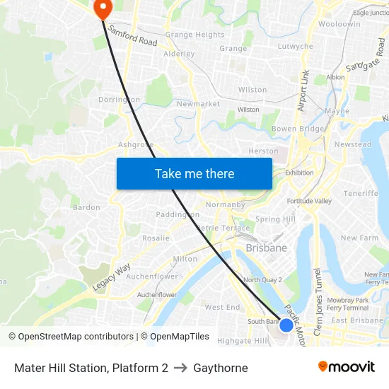 Mater Hill Station, Platform 2 to Gaythorne map