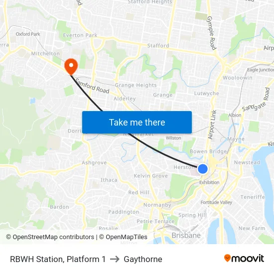 RBWH Station, Platform 1 to Gaythorne map