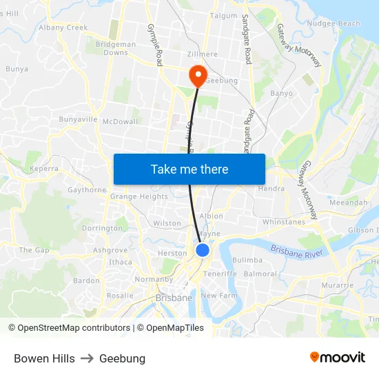 Bowen Hills to Geebung map