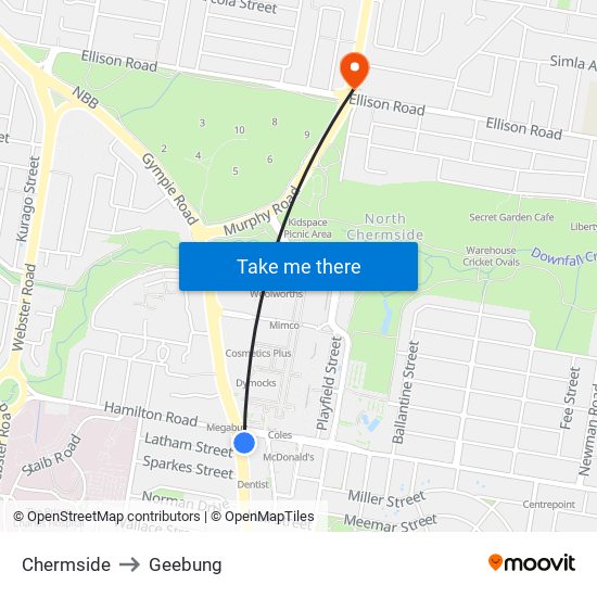 Chermside to Geebung map