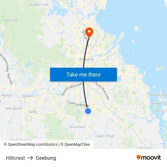 Hillcrest to Geebung map