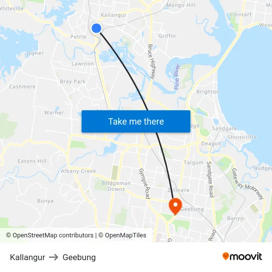 Kallangur to Geebung map