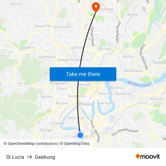 St Lucia to Geebung map