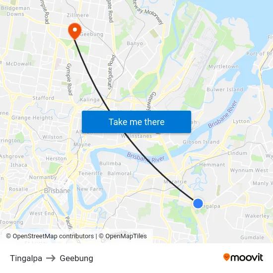 Tingalpa to Geebung map